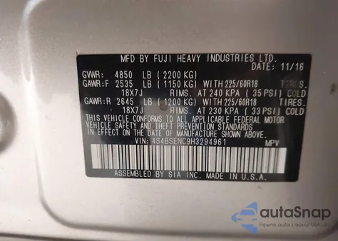 2017 Subaru Outback 3.6R Limited from USA, damaged, VIN 4S4BSENC9H3294961